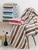 Lot de 6 Serviettes de Bain Rayées Super Douces & Absorbantes