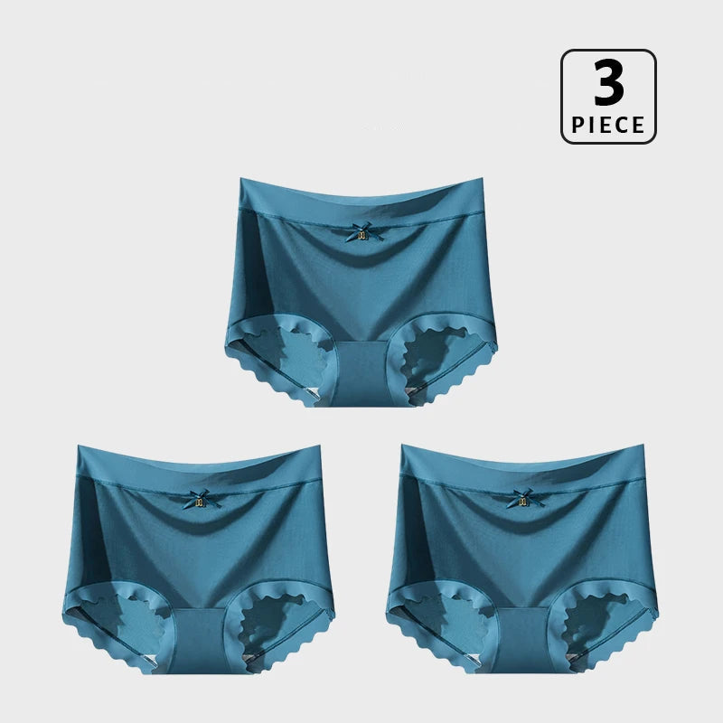 Lot de 3 Culottes en Soie Glacée Taille Haute - Bords Côtelés & Noeud