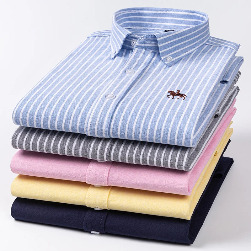 Chemise type Oxford en coton à manches longues pour homme
