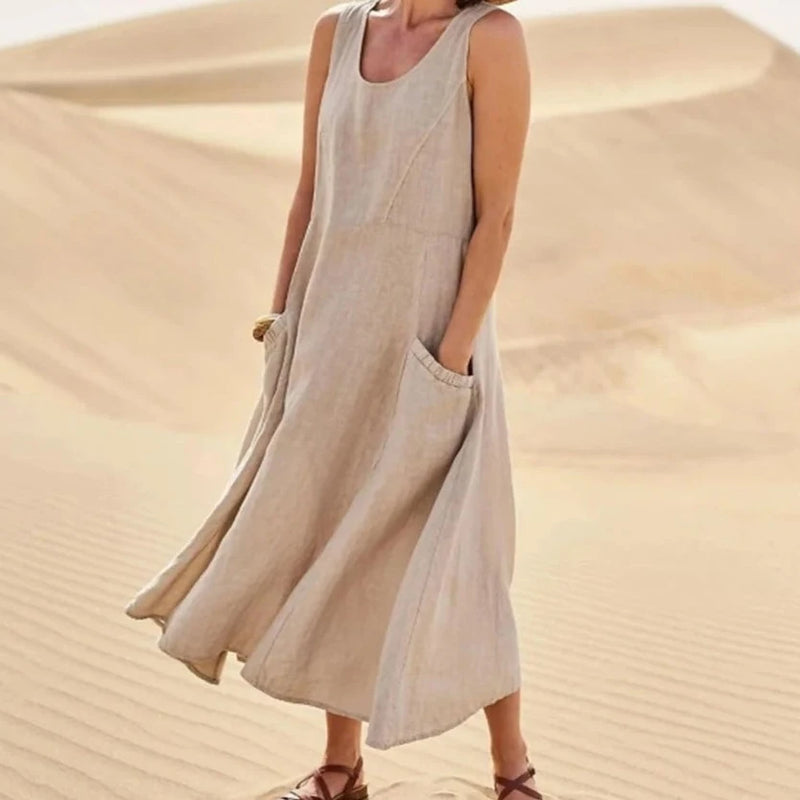 Robe Boho en coton et lin avec poches