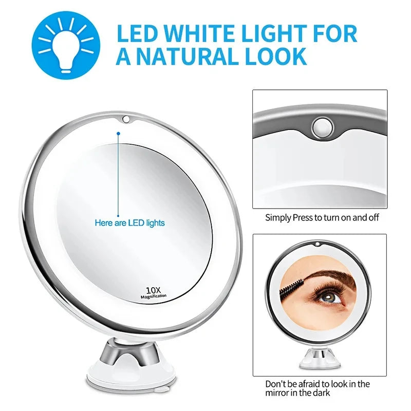 Miroir Grossissant 10x Ajustable à LED)