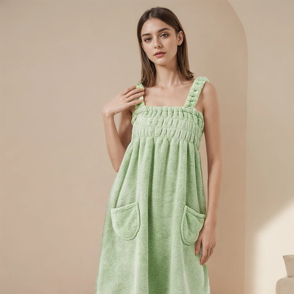 Cozy Bath - Robe Serviette de Bain à Poches & Bretelles
