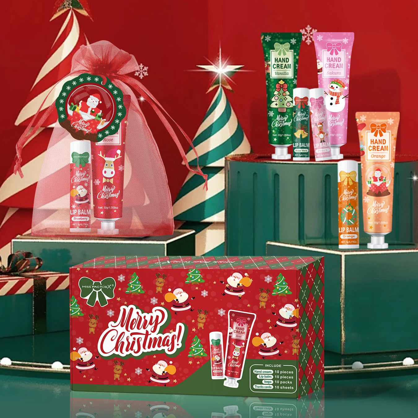 Coffret Idée Cadeau Noël - Crème pour les mains & Baume à lèvres 20PCS