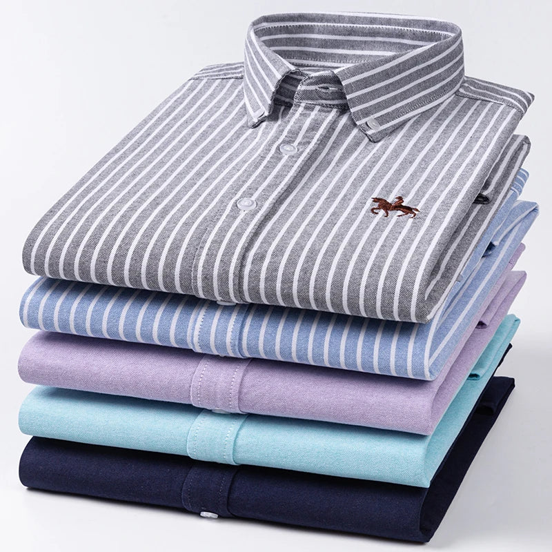 Chemise type Oxford en coton à manches longues pour homme