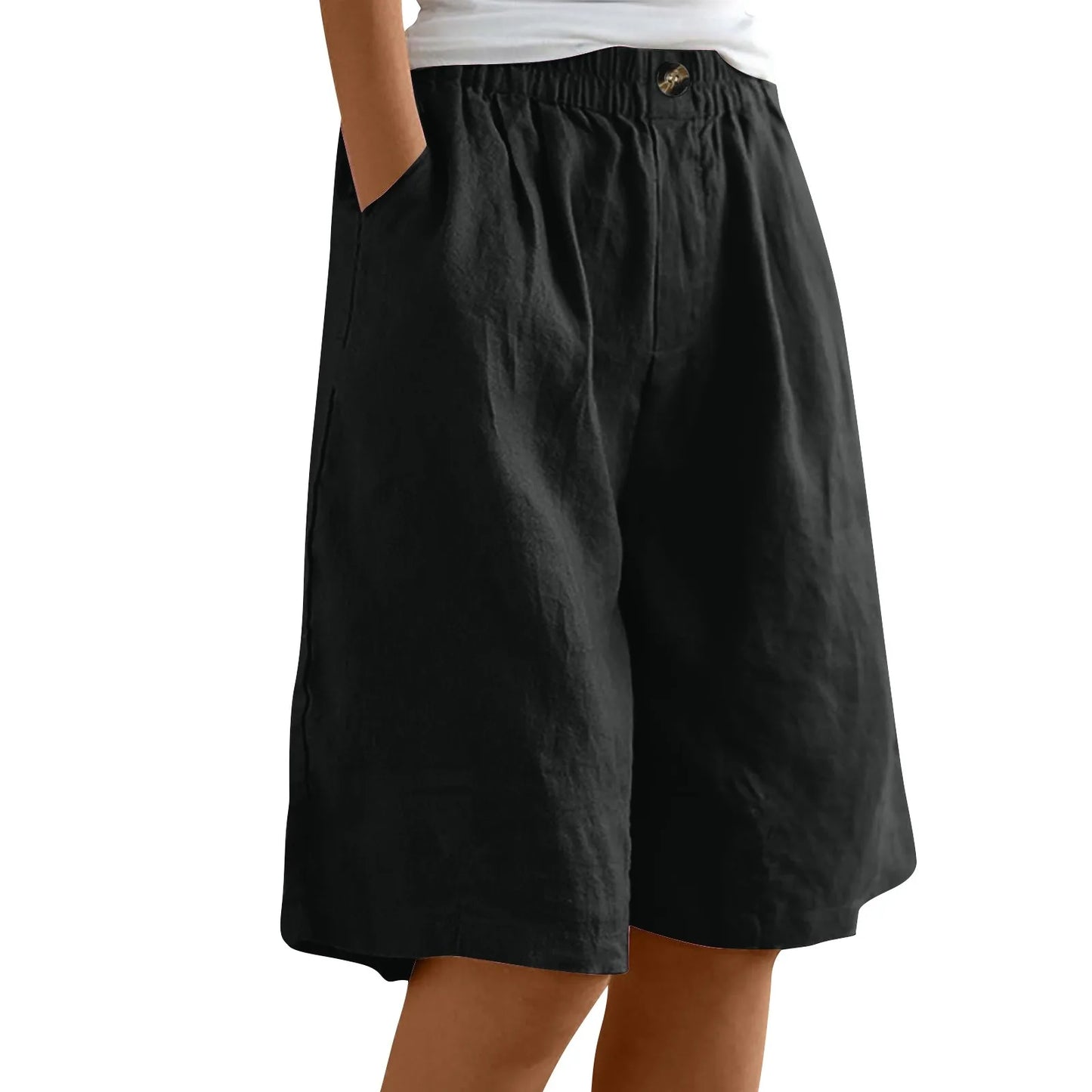 Short Long Femme Coton & Lin Taille Élastique