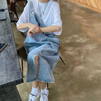 Robe Salopette en Jean Longue avec Poche Avant