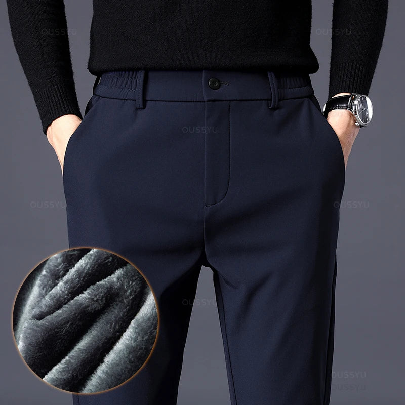 Pantalon élégant d'hiver avec doublure en polaire ultra-chaude pour Homme