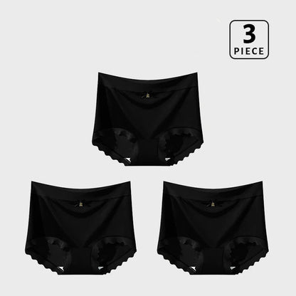 Lot de 3 Culottes en Soie Glacée Taille Haute - Bords Côtelés & Noeud