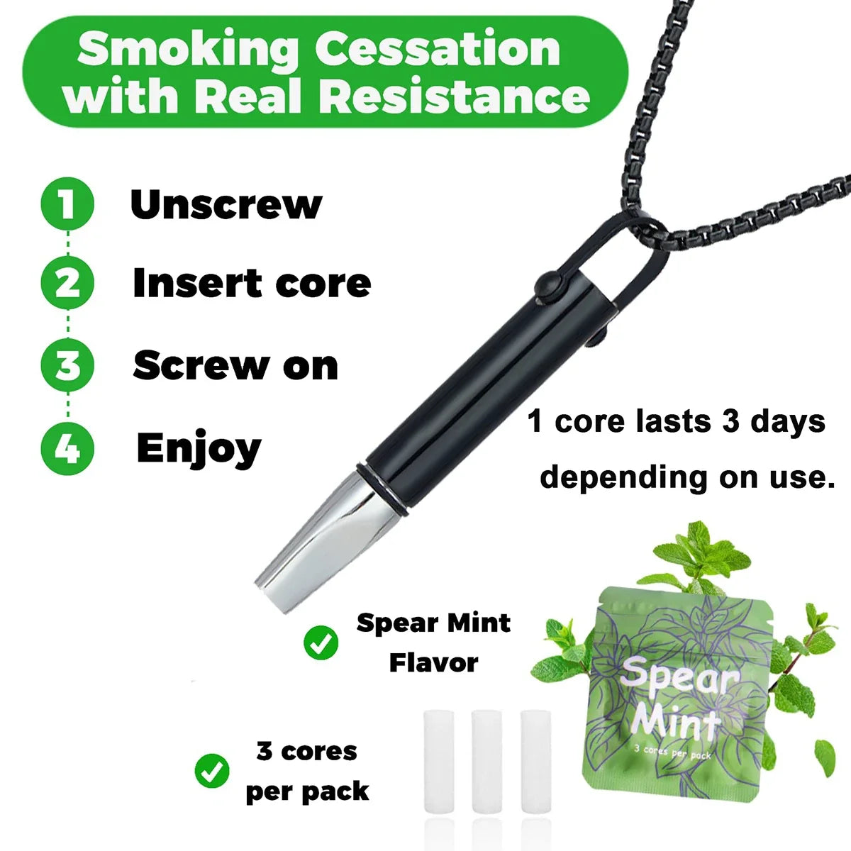 Collier Inhalateur d'Arômes Portable pour Arrêter de Fumer – Diffuseur Personnel Sans Batterie & Sans Vapeur + 3 Recharges OFFERTES
