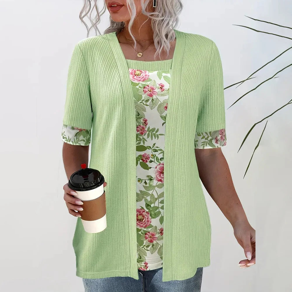 T-shirt 2 en 1 Chic Motif Fleuri