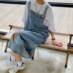 Robe Salopette en Jean Longue avec Poche Avant