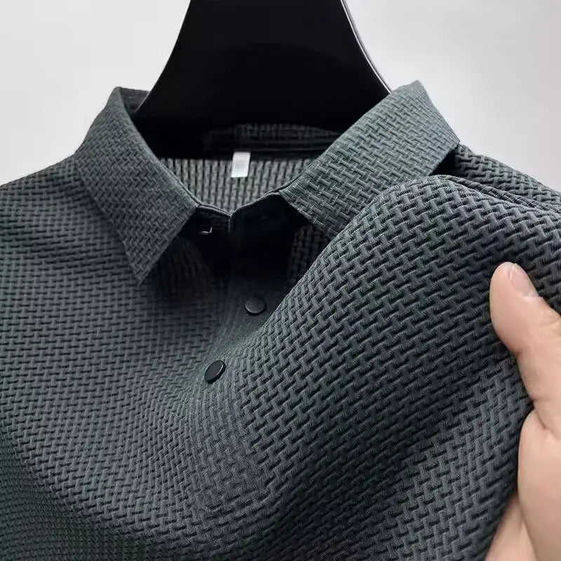 Polo Homme Texturé Jacquard Manches Courtes Respirant