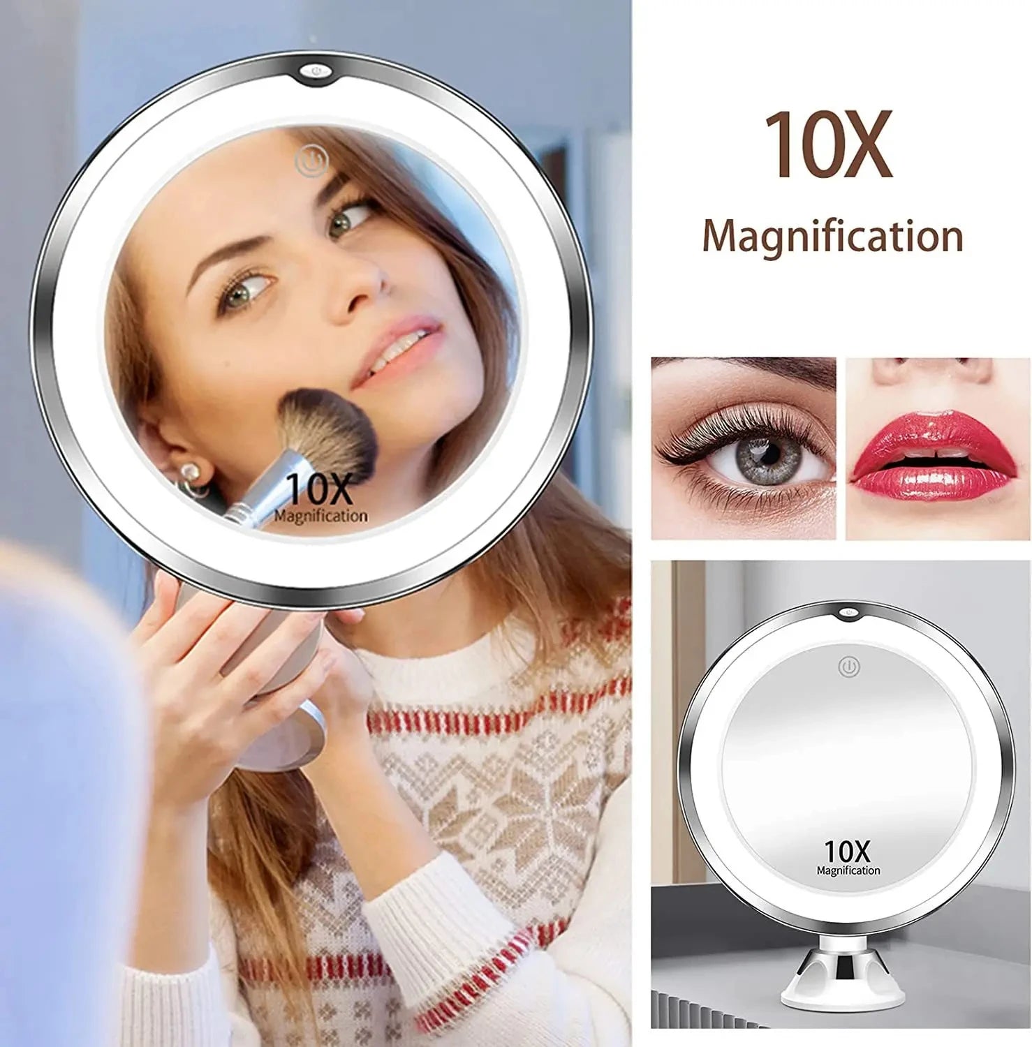 Miroir Grossissant 10x Ajustable à LED)
