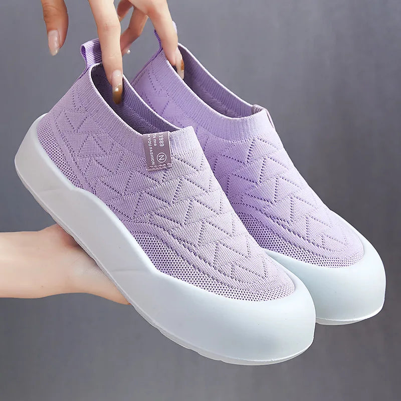 Slip-On en Maille Respirante à Large Semelle