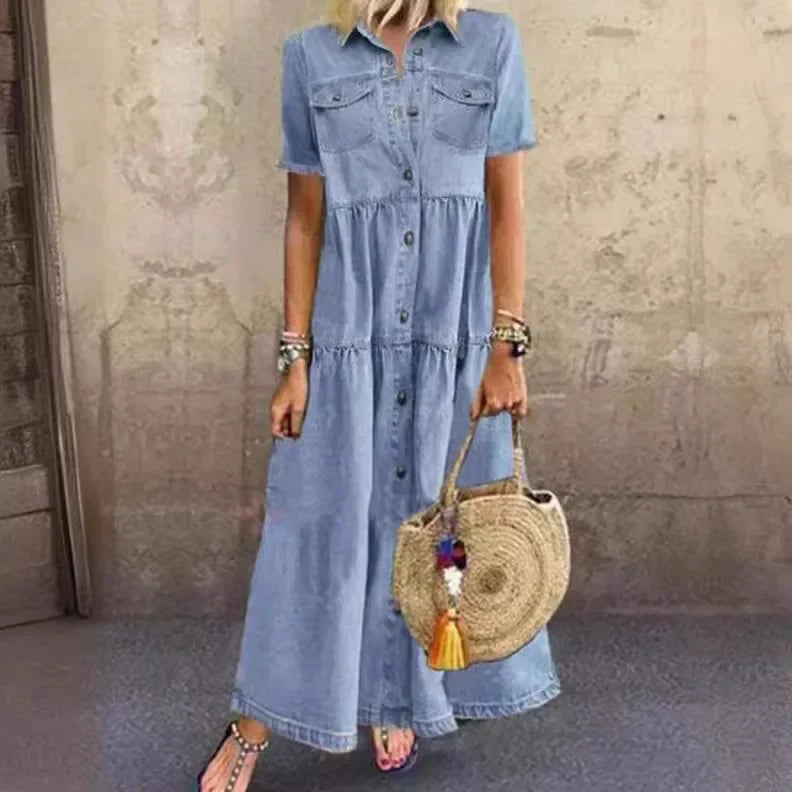 Robe Longue en Jean Multi-Boutons