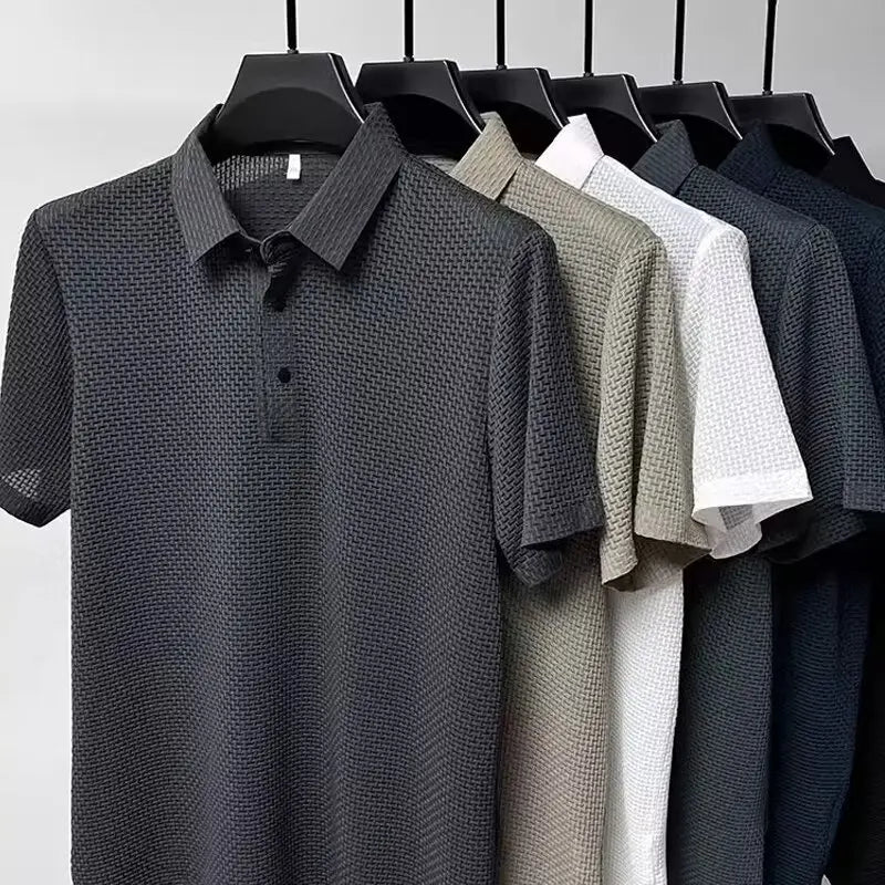 Polo Homme Texturé Jacquard Manches Courtes Respirant