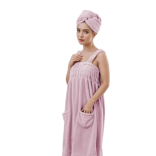 Cozy Bath - Robe Serviette de Bain à Poches & Bretelles