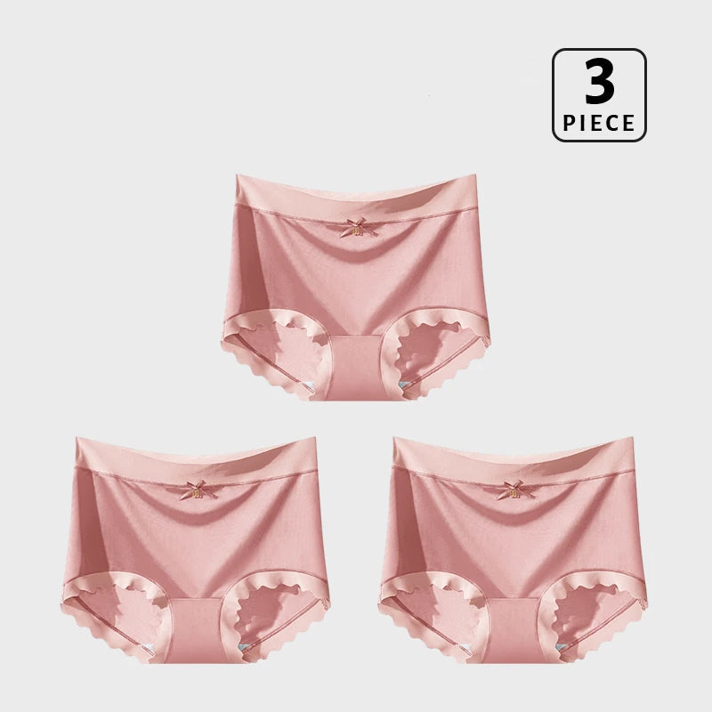 Lot de 3 Culottes en Soie Glacée Taille Haute - Bords Côtelés & Noeud