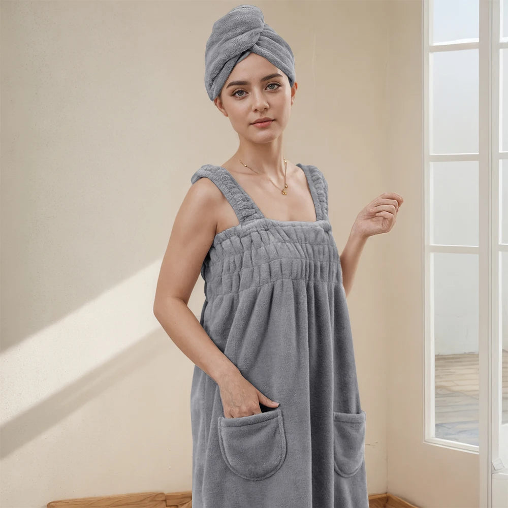 Cozy Bath - Robe Serviette de Bain à Poches & Bretelles