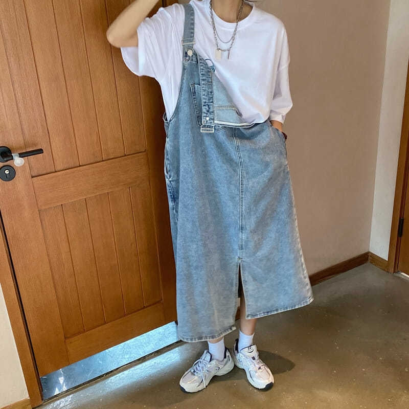 Robe Salopette en Jean Longue avec Poche Avant