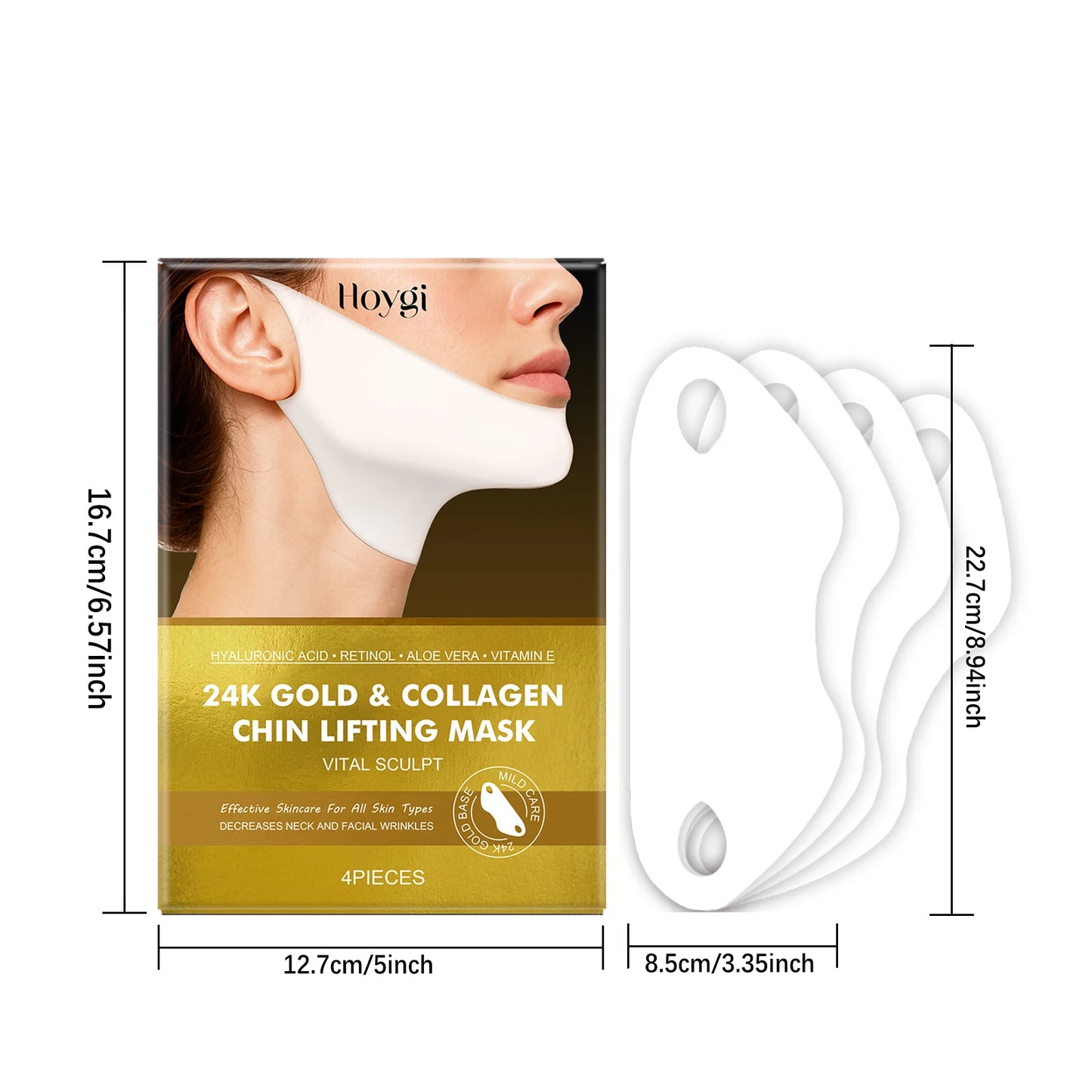 Masque Lifting Menton & Cou au Collagène OR 24K - 4 ACHETÉS = 4 OFFERTS