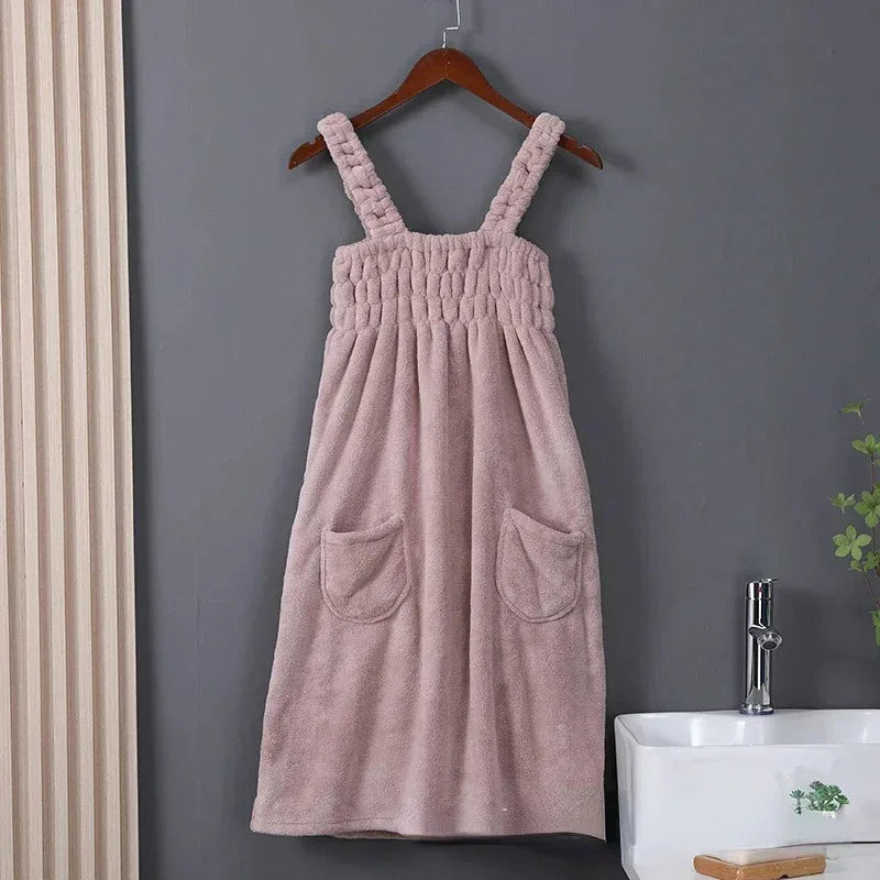 Cozy Bath - Robe Serviette de Bain à Poches & Bretelles