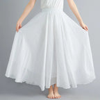 Jupe Longue en Coton & Lin à Taille Haute Élastique