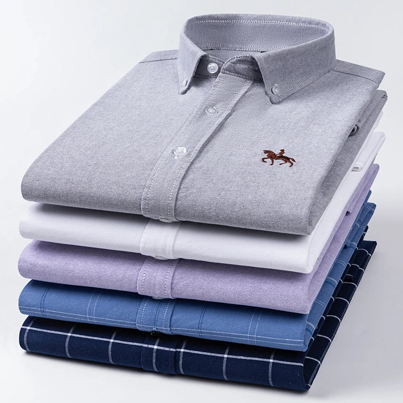 Chemise type Oxford en coton à manches longues pour homme