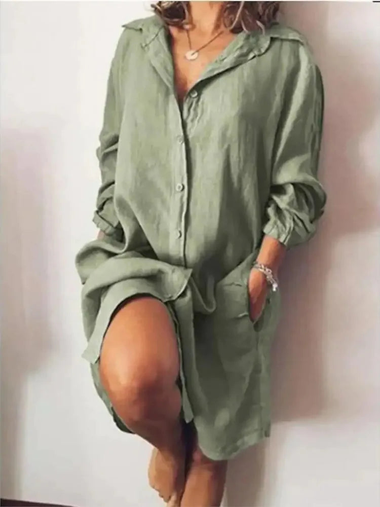 Robe Chemise longue en coton et lin pour femme