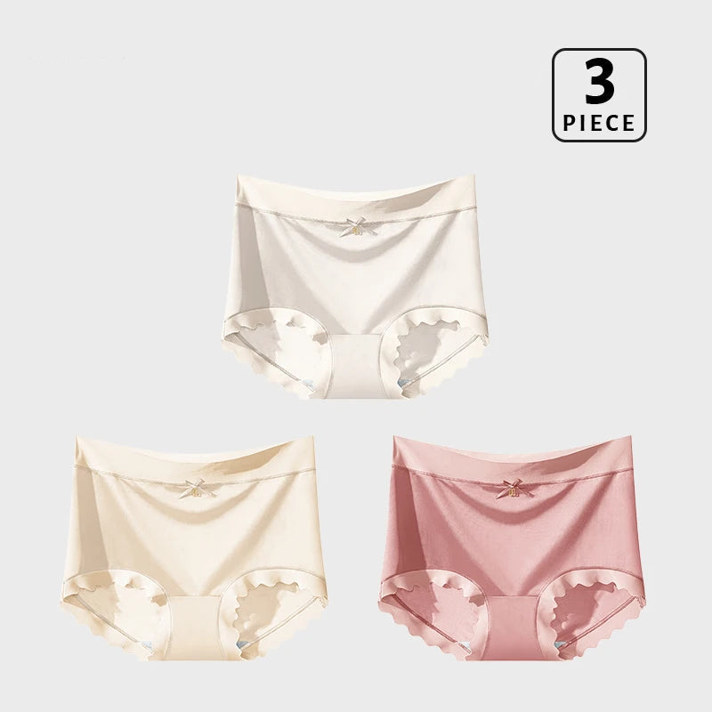 Lot de 3 Culottes en Soie Glacée Taille Haute - Bords Côtelés & Noeud