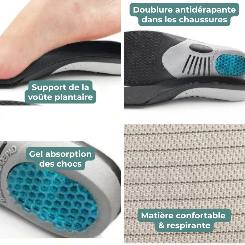 Semelles Orthopédiques Gel 3D Soutien Intégral