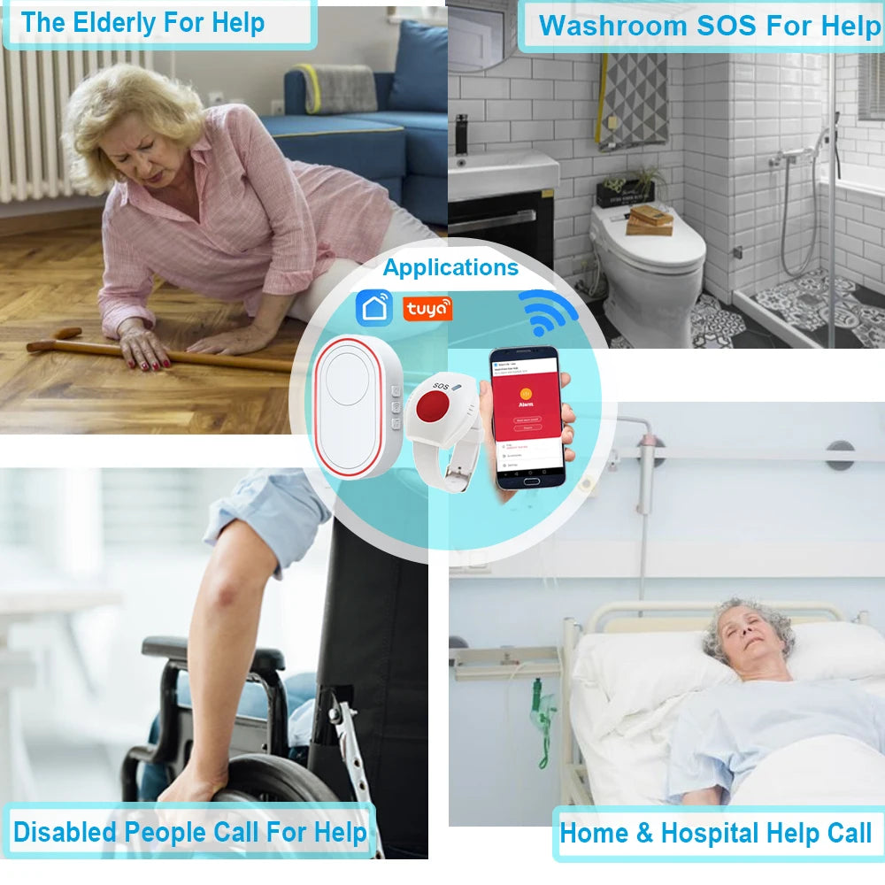 VOCA Bouton SOS WiFi D'Urgence SP103 – Appel Panique Sans Fil 2.4G, Alarme Pour Personnes Âgées, Malades, Handicapés