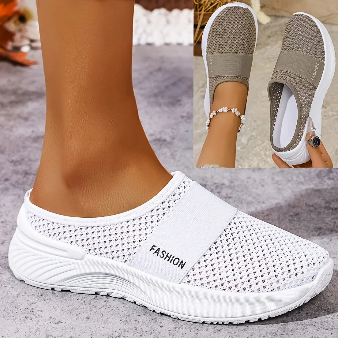 Baskets à Enfiler Femme en Tissu Respirant — Semelle PVC légèreté et confort