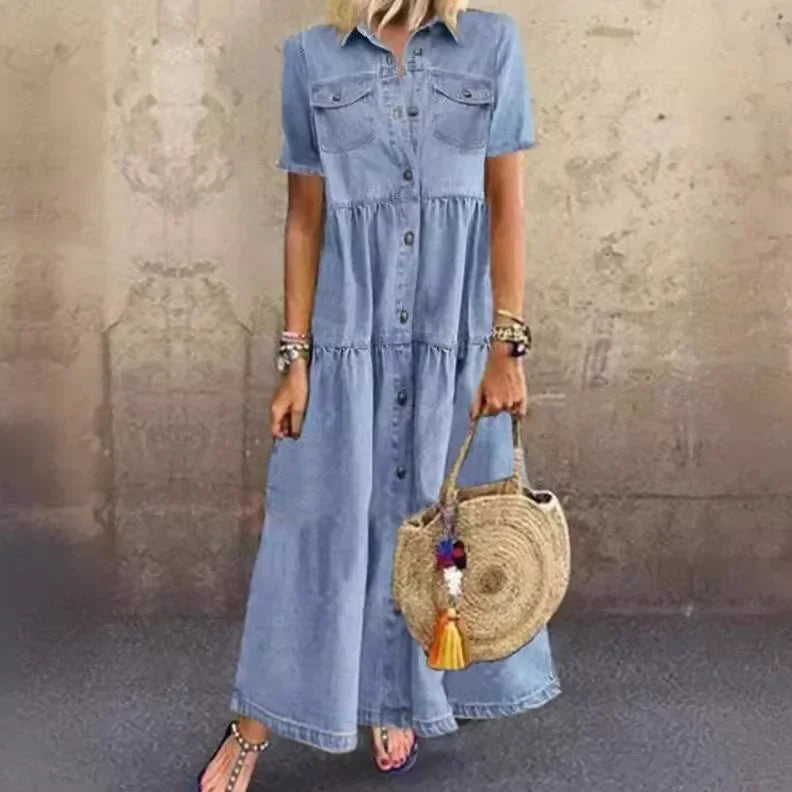 Robe Longue en Jean Multi-Boutons