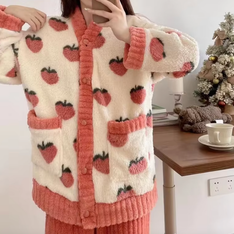 StrawBerry Pyj - Pyjama en Flanelle CHAUD à Motifs Fraises