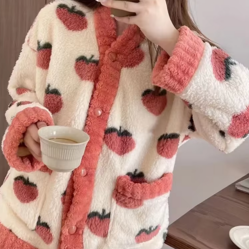 StrawBerry Pyj - Pyjama en Flanelle CHAUD à Motifs Fraises