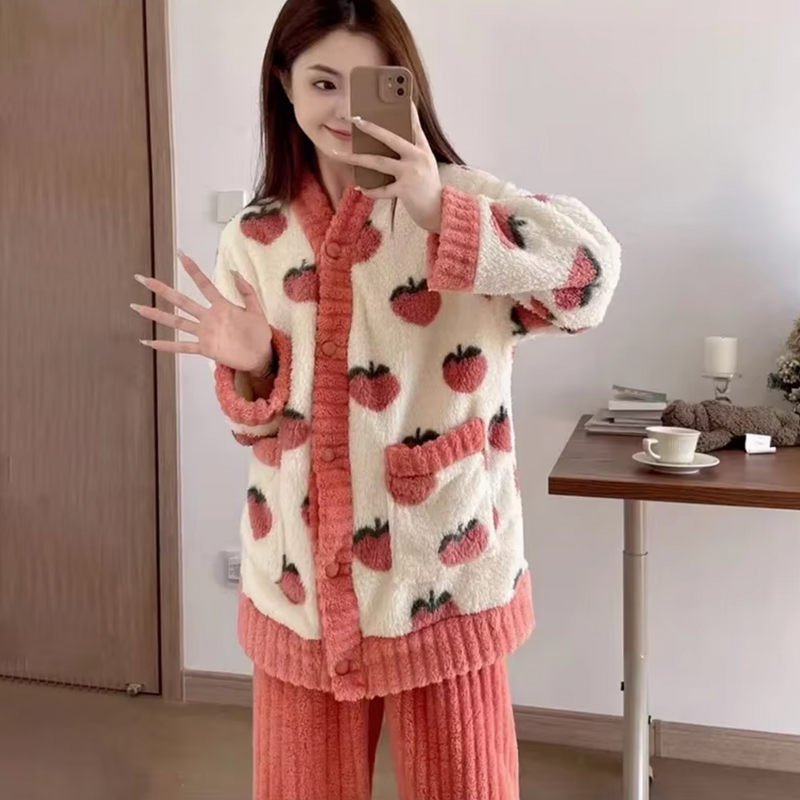 StrawBerry Pyj - Pyjama en Flanelle CHAUD à Motifs Fraises