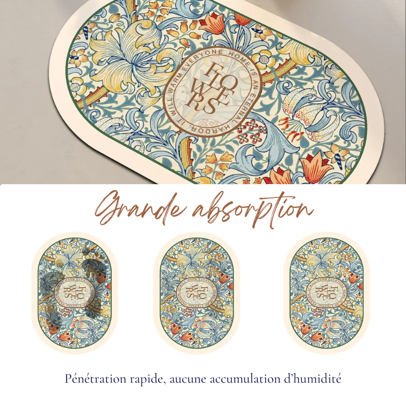Tapis de Bain Antidérapant à Séchage Ultra-Rapide - Design Floral Élégant