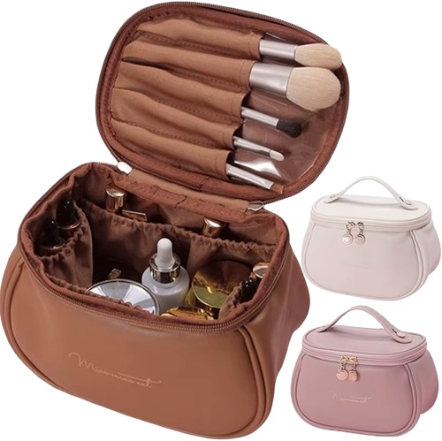 Trousse de Toilette en Cuir PU - Praticité & Grande Capacité