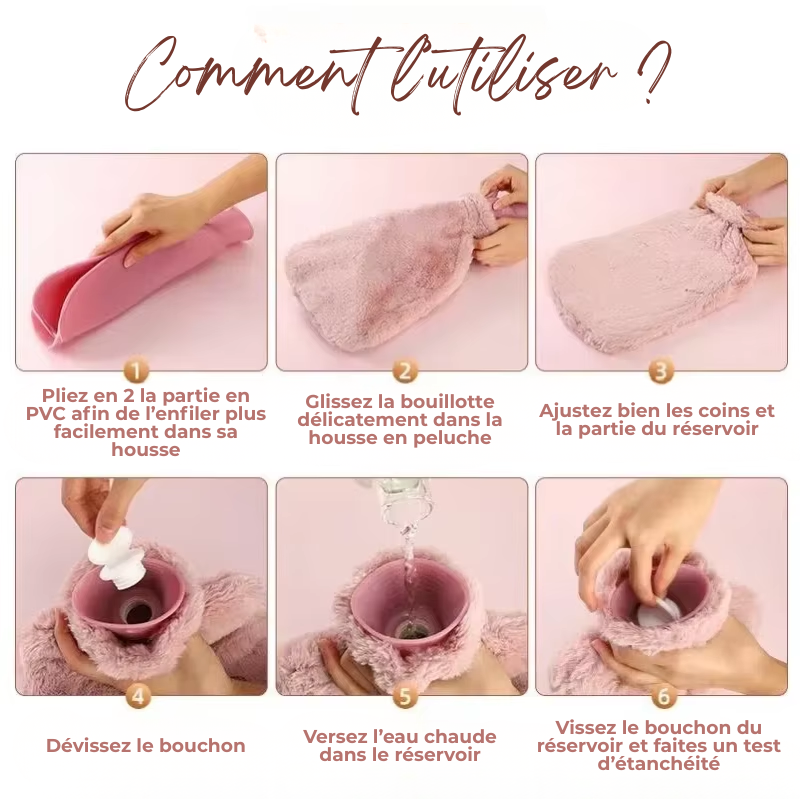 Bouillotte à Eau en Peluche Douce 1L/2L