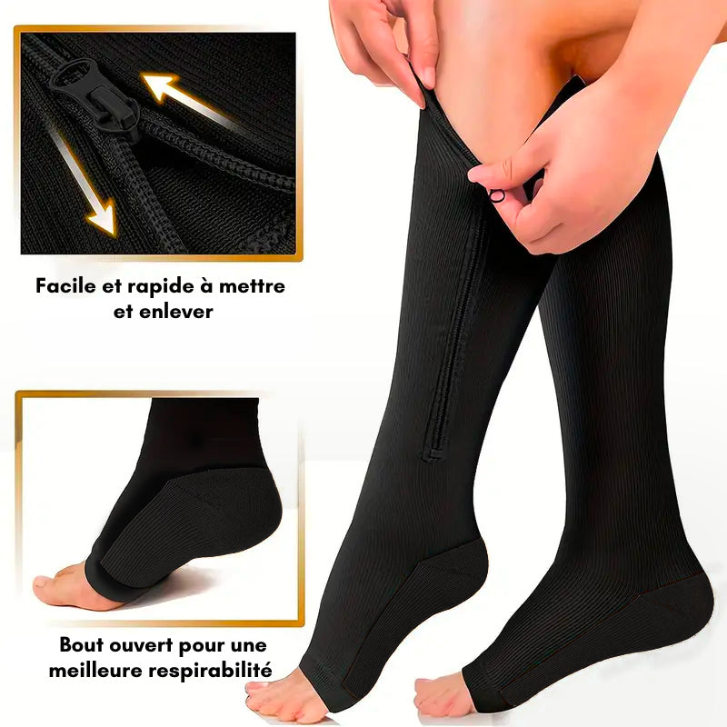 2x Chaussettes de compression à Zip spéciales jambes lourdes