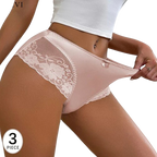 Lot de 3 Culottes en Satin Sexy avec Dentelle