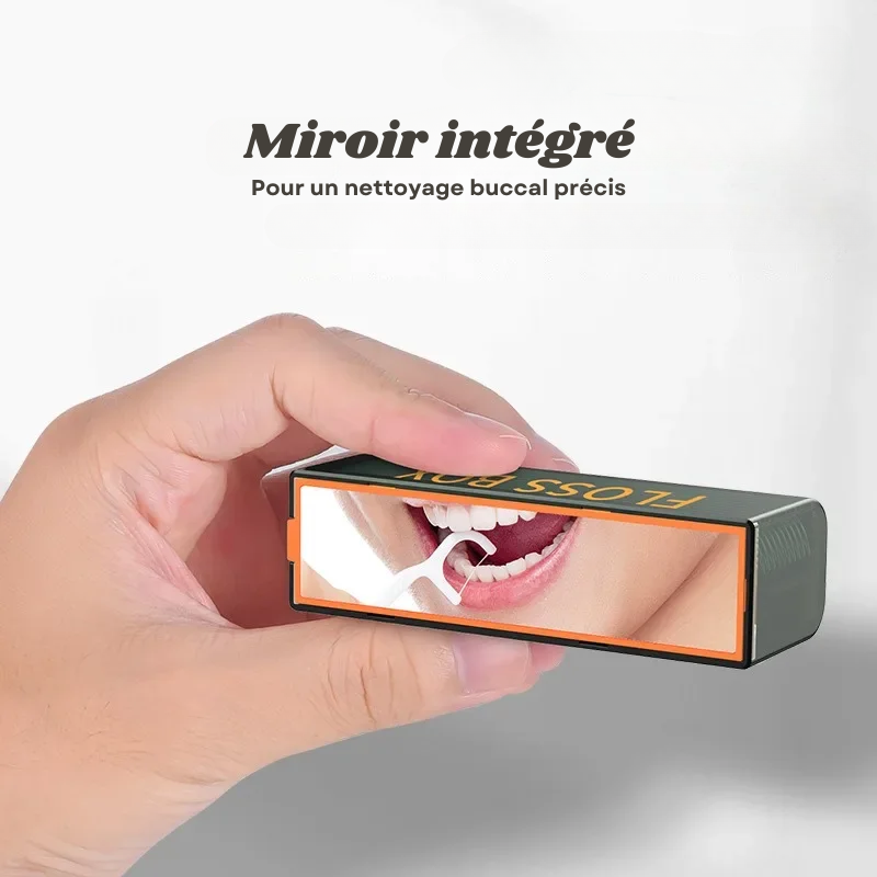 Distributeur de fil dentaire portable avec miroir + 50 Portes-fil dentaire OFFERTS