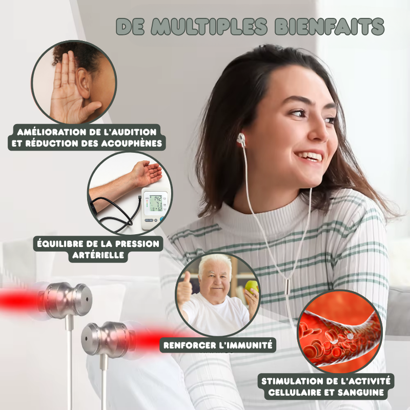 Écouteurs Auriculaires Infrarouge 650nm - Multiples Bienfaits