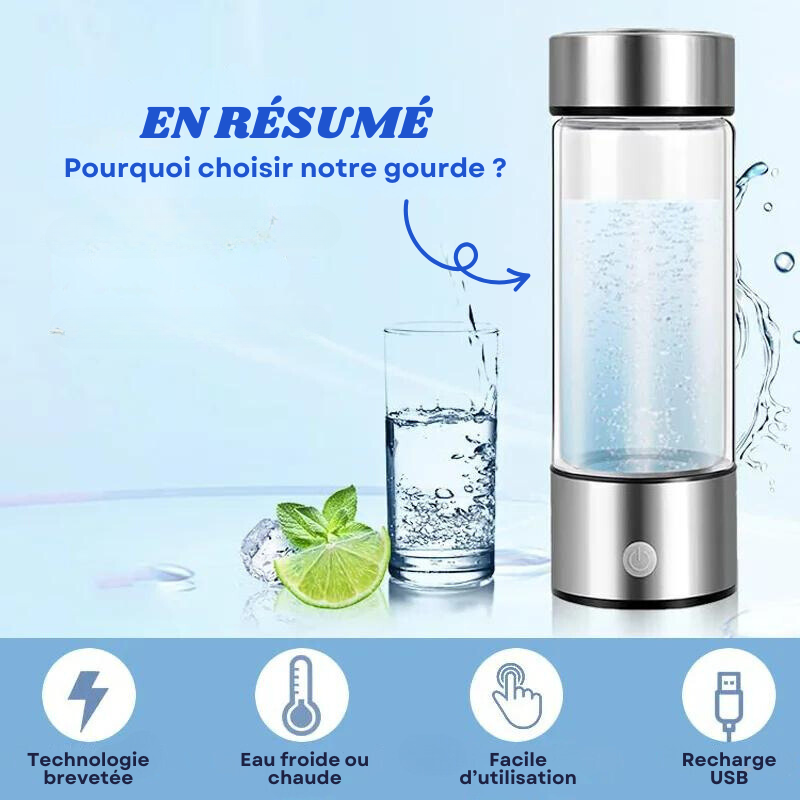 Gourde en verre à production d'hydrogène