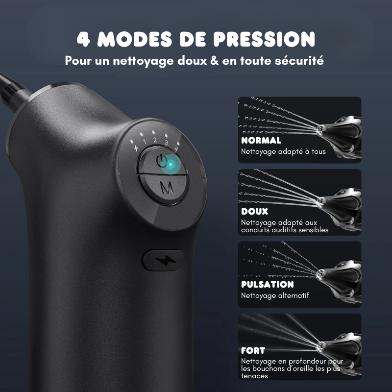 Kit de nettoyage d'oreille électrique - 4 modes de pression