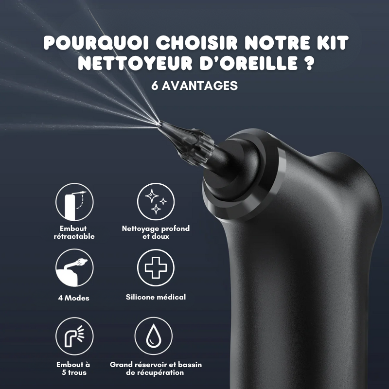 Kit de nettoyage d'oreille électrique - 4 modes de pression