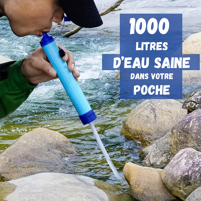 Paille filtrante de survie - Filtre à eau portable + Gourde pliante & E-Book OFFERTS