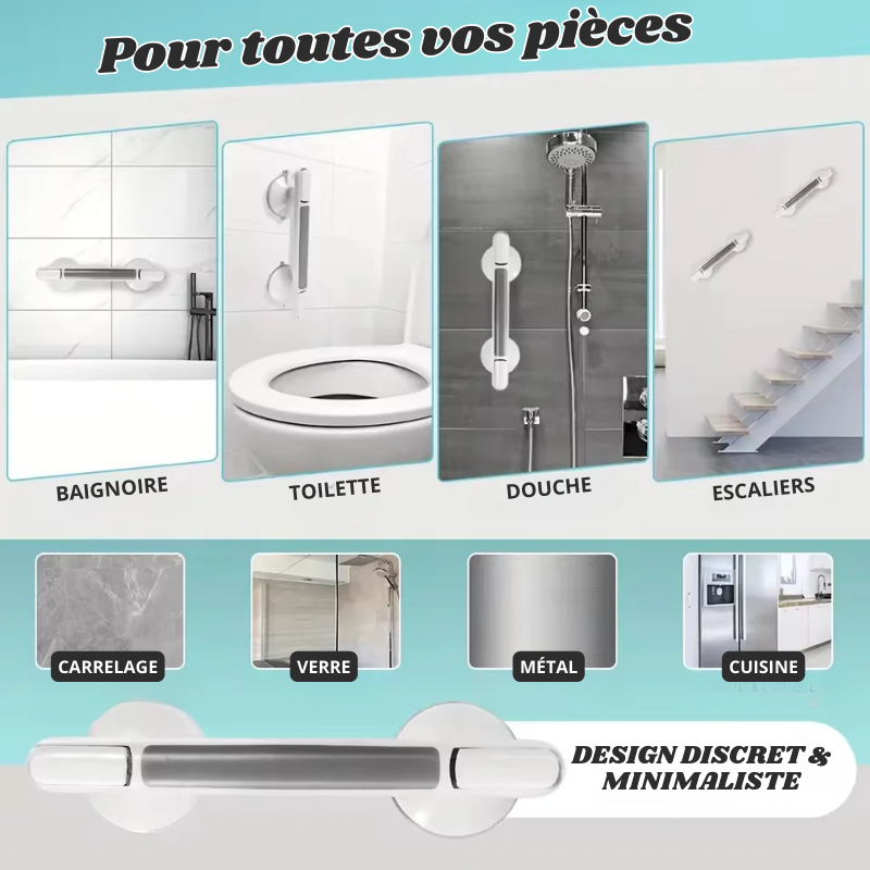 Poignée de Sécurité pour Salle de Bain – Fixation Ventouse