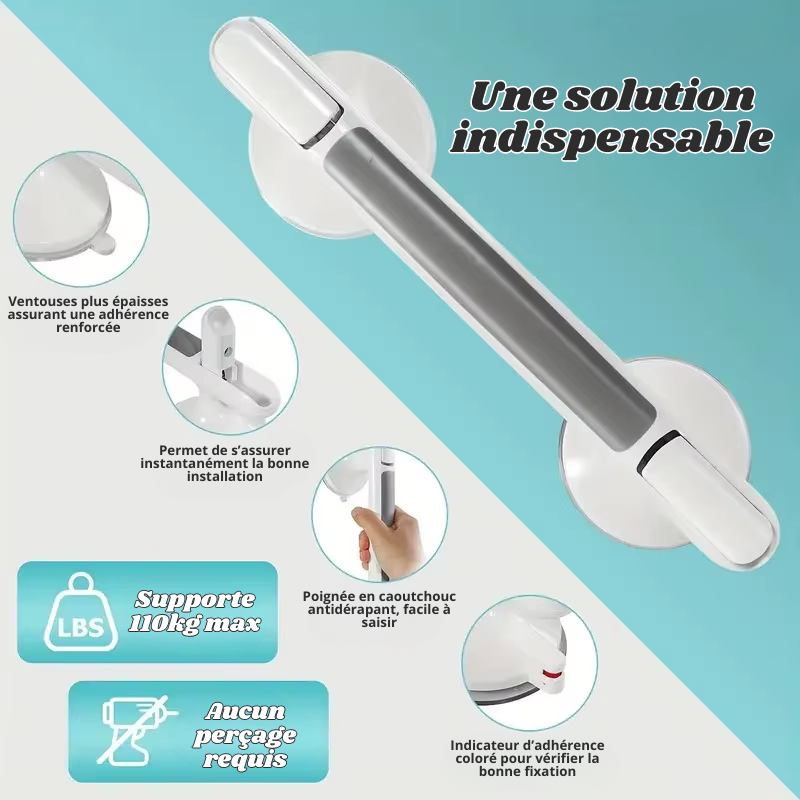 Poignée de Sécurité pour Salle de Bain – Fixation Ventouse